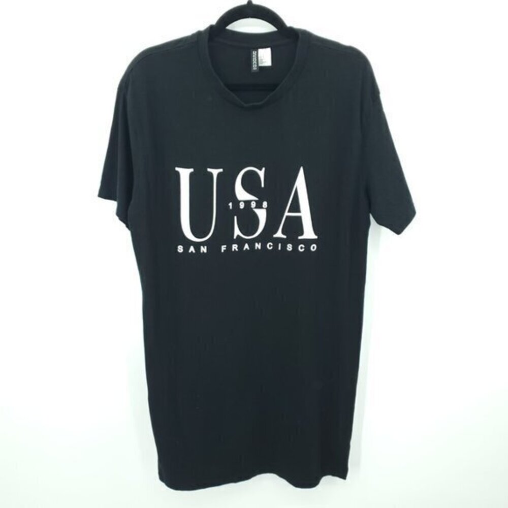 H&M Divided 100% Cotton "San Francisco 1998" Sporty Retro T-Shirt Dress 8 Black